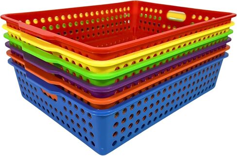 6 Pack Colorful Plastic Classroom Storage Bins 13.75" X 10.25" for Organizing Papers, Pencils, Arts and Crafts Supplies, Rainbow Containers for Kids School Supplies by 4E's Novelty in Saudi Arabia