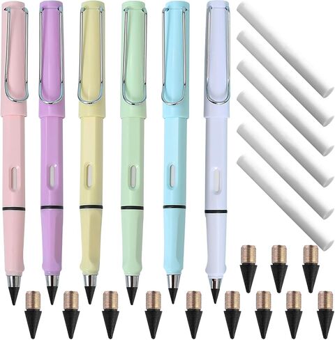 FLTON 18 Pcs Portable Erasable Inkless Pencil Set(6 Pcs Everlasting Pencils with Eraser+12 Pcs Replaceable Nibs) for Writing and Art Sketch in Kuwait