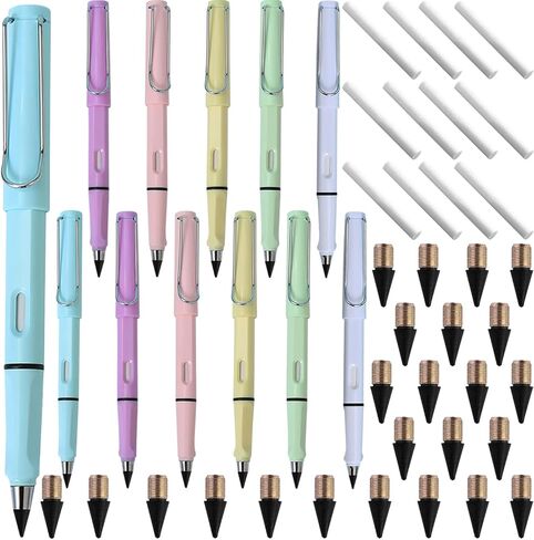 مجموعة أقلام رصاص محمولة بدون حبر قابلة للمسح مكونة من 18 قطعة من FLTON (6 قطع أقلام رصاص دائمة مع ممحاة + 12 قطعة من سنون قابلة للاستبدال) للكتابة والرسم الفني in Kuwait