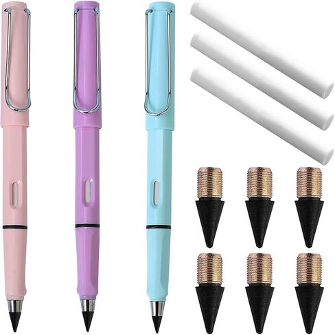 FLTON 18 Pcs Portable Erasable Inkless Pencil Set(6 Pcs Everlasting Pencils with Eraser+12 Pcs Replaceable Nibs) for Writing and Art Sketch in Kuwait