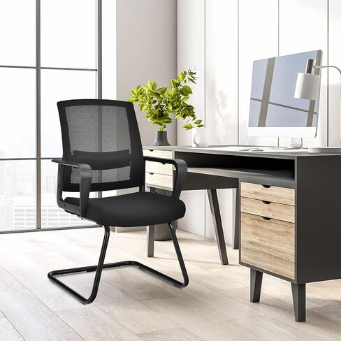 جلوبال واي كرسي مؤتمرات وغرفة اجتماعات مع قاعدة مزلقة معدنية ودعم قطني قابل للتعديل، كرسي استقبال شبكي منتصف الظهر، كرسي ضيوف للمكتب المنزلي، سهل التجميع، اسود in Kuwait