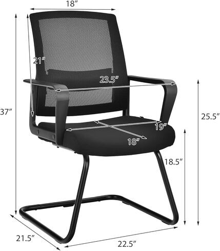 جلوبال واي كرسي مؤتمرات وغرفة اجتماعات مع قاعدة مزلقة معدنية ودعم قطني قابل للتعديل، كرسي استقبال شبكي منتصف الظهر، كرسي ضيوف للمكتب المنزلي، سهل التجميع، اسود in Kuwait