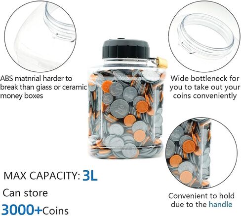 برطمان توفير رقمي للعملات المعدنية - حصالة كبيرة للعملات المعدنية للبالغين والاولاد مع عداد LCD، وعاء رائع لعد النقود مع المبلغ الاجمالي المعروض، مصمم لجميع العملات المعدنية الامريكية in Kuwait
