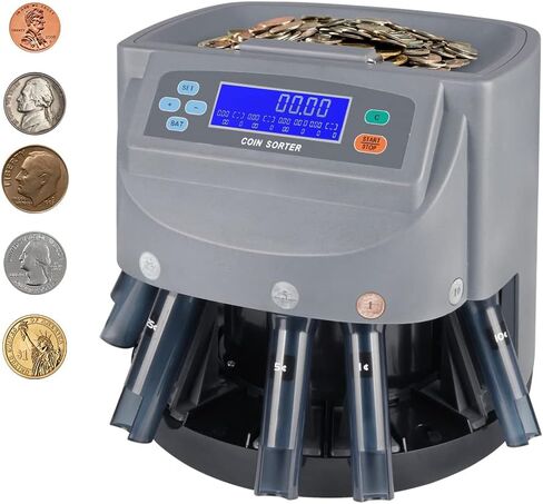 Coin Counter Machine, Coin Roller Sorter Machine, Coin Roller/Rolling Machine, Portable Coin Separator with 5 Coin Bins for Business&Home in Kuwait