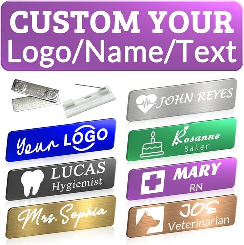 Custom Name Tag Engraved Name Badge with Logo Picture Personalized Id Badges with Pin Magnetic Backing Business Work Black in Kuwait