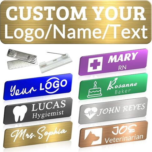 Custom Name Tag Engraved Name Badge with Logo Picture Personalized Id Badges with Pin Magnetic Backing Business Work Black in Kuwait