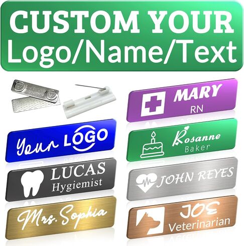 Custom Name Tag Engraved Name Badge with Logo Picture Personalized Id Badges with Pin Magnetic Backing Business Work Black in Kuwait