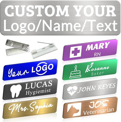 Custom Name Tag Engraved Name Badge with Logo Picture Personalized Id Badges with Pin Magnetic Backing Business Work Black in Kuwait