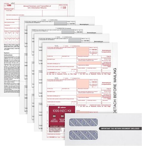 Adams 1099 NEC Forms 2022, 4 Part Laser/Inkjet 1099 Forms with Self Seal Envelopes, for 30 Recipients, Includes 3 1096 Forms (TXA22925NEC-22) in Saudi Arabia