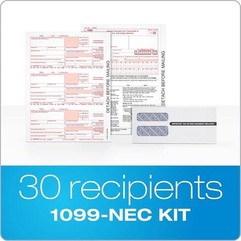 Adams 1099 NEC Forms 2022, 4 Part Laser/Inkjet 1099 Forms with Self Seal Envelopes, for 30 Recipients, Includes 3 1096 Forms (TXA22925NEC-22) in Saudi Arabia