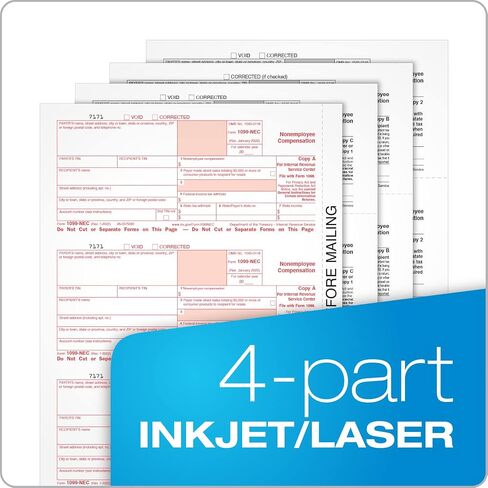 Adams 1099 NEC Forms 2022, 4 Part Laser/Inkjet 1099 Forms with Self Seal Envelopes, for 30 Recipients, Includes 3 1096 Forms (TXA22925NEC-22) in Saudi Arabia