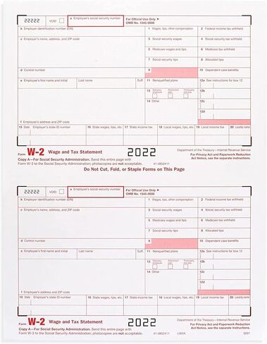 W2 Tax Forms 2022, 4 Part Laser Forms, 25 Employee Kit for QuickBooks and Accounting Software, Self Seal Envelopes Included, IRS Approved in Saudi Arabia