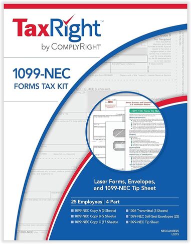 2024 TaxRight 1099-NEC Tax Kit (4-Part) | 15 Recipients |Self-Seal Envelopes Included (No Software) in Kuwait
