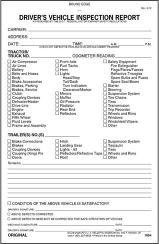 Detailed Driver's Vehicle Inspection Report - Book Format, 2-Ply Carbonless, 5.5" x 8.5", 31 Sets of Forms Per DVIR Book - Meet FMCSR Requirements - J. J. Keller & Associates in Kuwait