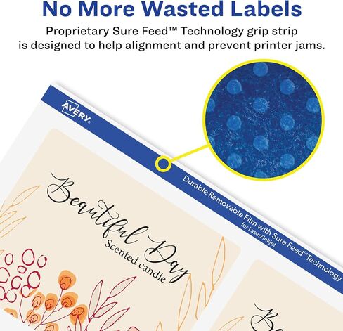 Avery Rectangle Labels with Sure Feed, 3" x 3-3/4", 18 White Labels, Print-to-The-Edge, Surface Safe Clean Removable Label Adhesive, Laser/Inkjet Printable Labels in Saudi Arabia