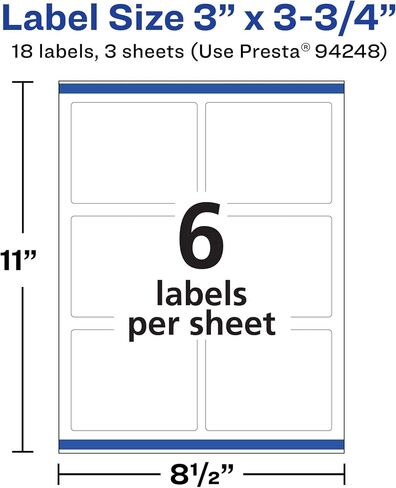 Avery Rectangle Labels with Sure Feed, 3" x 3-3/4", 18 White Labels, Print-to-The-Edge, Surface Safe Clean Removable Label Adhesive, Laser/Inkjet Printable Labels in Saudi Arabia