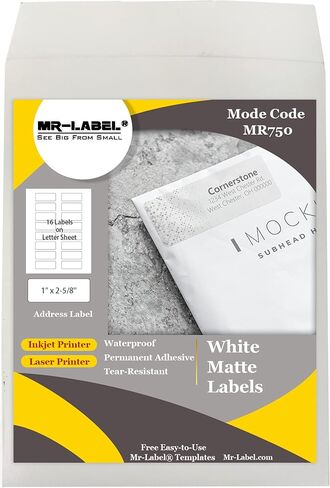 Mr-Label - 1" x 2-5/8" Matte White Address Labels - Permanent Adhesive Mailing Labels – Waterproof and Tear-Resistant Labels for Inkjet & Laser Printer & Handwritten (160 labels | 10 sheets) in Saudi Arabia