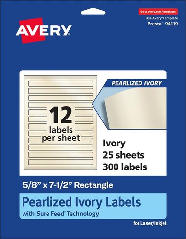 Avery Pearlized Ivory Rectangle Labels with Sure Feed Technology, Print-to-The-Edge, 5/8" x 7-1/2", 300 Pearlized Ivory Labels, Laser/Inkjet Printable Labels in Saudi Arabia