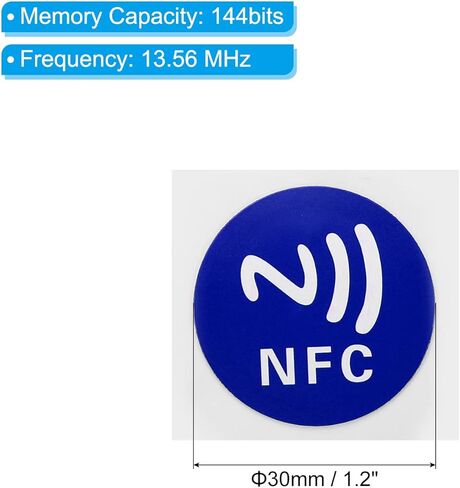 ملصقات PATIKIL NFC، 5 عبوات ملصقات علامات NTAG213 144 بايت ذاكرة قابلة للبرمجة بالكامل دائرية فارغة 30 مم/1.2 بوصة علامات NFC للهاتف، جهاز يدعم NFC، أزرق in Kuwait