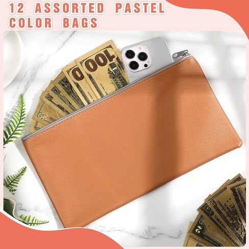 Sweetude 12 Pcs Bank Deposit Money Bags with Zipper for Cash, Colorful Security Leatherette Money Pouch Bank Register Bags 11 x 6 Inches Wallet Pouches for Money Coins Invoice, 12 Assorted Colors in Saudi Arabia