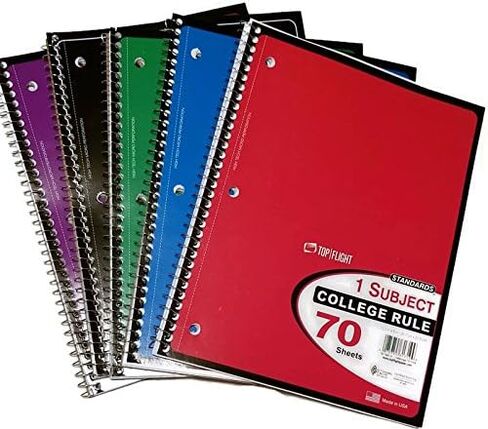 Top Flight College Rule 70 Page Spiral-Bound Notebooks, 5 Pack Bundle Made in The USA in Saudi Arabia