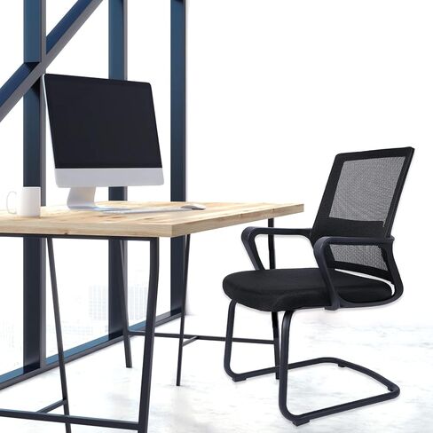 YSSOA Task Office Guest Chair with Lumbar Support and Mid Back Mesh Space Air Grid Series for Reception Conference Room, Stationary, Black (2 Pack) in Saudi Arabia