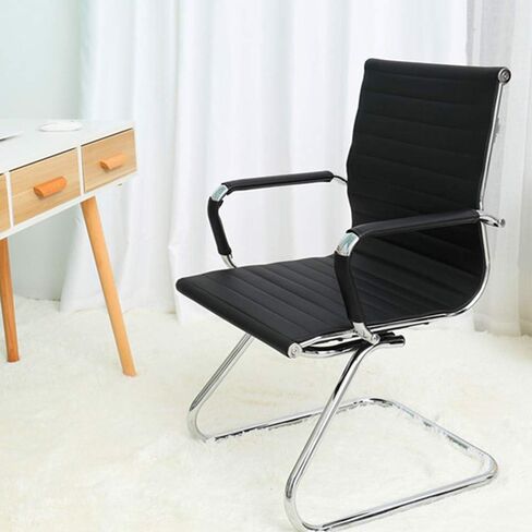 DM Furniture No Wheels Reception Chairs Guest Chair Leather Conference Chairs Back Support Heavy Duty Office Chair, Set of 2 (Deep Red) in Saudi Arabia