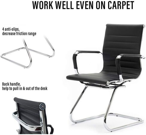 DM Furniture No Wheels Reception Chairs Guest Chair Leather Conference Chairs Back Support Heavy Duty Office Chair, Set of 2 (Deep Red) in Saudi Arabia