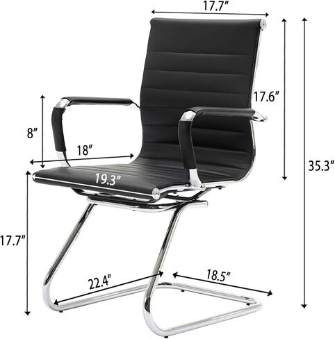 DM Furniture No Wheels Reception Chairs Guest Chair Leather Conference Chairs Back Support Heavy Duty Office Chair, Set of 2 (Deep Red) in Saudi Arabia