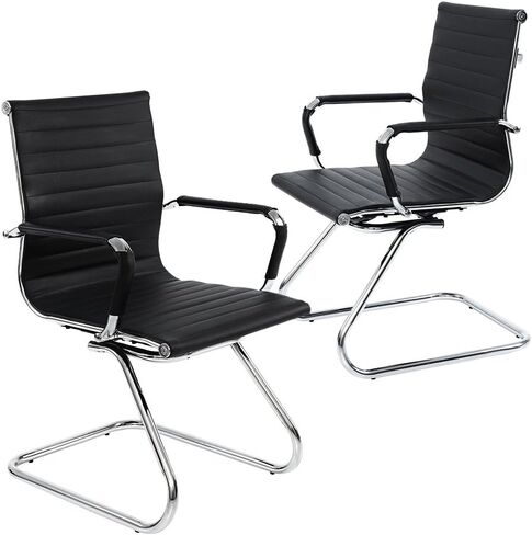 DM Furniture No Wheels Reception Chairs Guest Chair Leather Conference Chairs Back Support Heavy Duty Office Chair, Set of 2 (Deep Red) in Saudi Arabia
