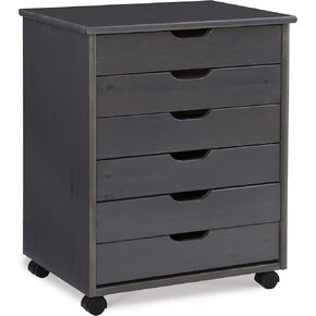 Linon Home Decor Products Corinne Six Drawer Storage, White Wash Rolling Cart