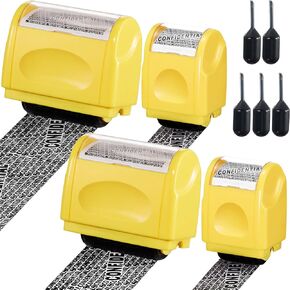 4 Pcs Roller Stamps Kit Confidential Stamp Roller Identity Theft Protection Roller Stamps Wide 5 Pcs Refills Security Ink Stamp Roller Privacy Stamp for Mail Address Blocker (Red, Yellow, Blue, Green)