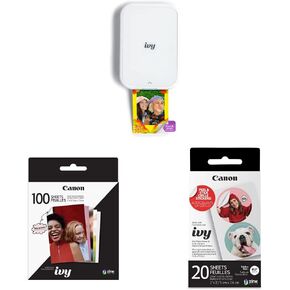 Canon Ivy 2 Mini Photo Printer, Pure White & Zink™ Sticky Back Photo Paper Pack (100 Sheets) & Ivy Zink Pre-Cut Circle Sticker Paper, 20 Sheets in Saudi Arabia