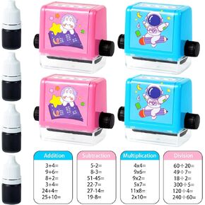 4PC Math Roller Stamp, Roller Digital Teaching Stamp for Kids, Teaching Math Practice for School and Home in Saudi Arabia