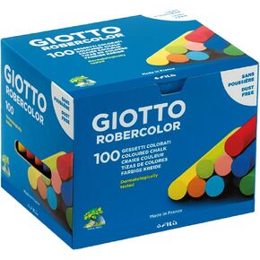 GIOTTO Robercolor Colour Chalk, 100 Assorted Colours x Round Chalk Pack, Dustless & Super Washable, Ideal for Children, Parties and Schools