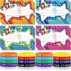 Junkin 32 Pcs Star Student Certificate Award Wristband Happy Birthday Certificate Recognition Award Gifts Congrats Star of The Week Month Award for Back to School Classroom(Birthday) in Saudi Arabia