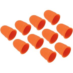 PATIKIL 0.67x0.98 Inch Rubber Finger Tips, 20 Pack Silicone Thumb Fingertip Protector Covers Guard Pads Thimble Grips for Office Counting Sewing, Orange XS Size