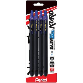 Pentel EnerGel Kuro Liquid Gel Pen, (0.7mm) Medium line, Rubberized Barrel, Refillable Blue Ink, 4 Pack in Saudi Arabia