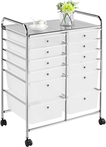 ComaaM 12 Drawer Rolling Storage Cart Organizer with Lockable Wheels, White in Saudi Arabia