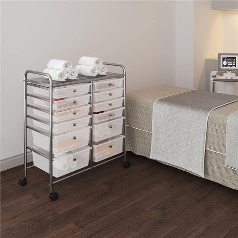 ComaaM 12 Drawer Rolling Storage Cart Organizer with Lockable Wheels, White in Saudi Arabia
