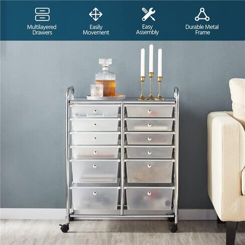 ComaaM 12 Drawer Rolling Storage Cart Organizer with Lockable Wheels, White in Saudi Arabia