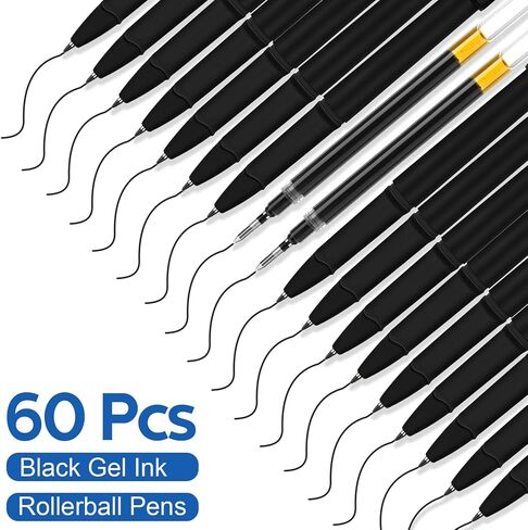 Tatuo 60 Pieces Gel Pens Bulk Gel Ink Rollerball Pens 0.5 mm Bold Point Ink Pens Black Pens Bulk Pens Black Ink Business Pens Roller Ball Pens with Box for Office, School, Teachers, Students in Saudi Arabia