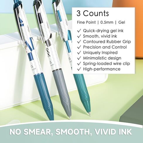 KILINEO Gel Pens, Fine Point (0.5mm), with Quick Dry Black Ink, Retractable Rolling Ball Writing Pens, Smooth Cute Ink Pens for Office School, Gifts for Women Men, 3 Count (GE-01) in Saudi Arabia