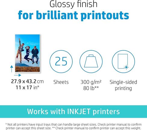 HP Premium Plus Photo Paper, Glossy, 11x17 in, 25 sheets (CV065A) in Saudi Arabia