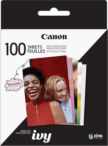Canon Ivy 2 Mini Photo Printer, Pure White & Zink™ Sticky Back Photo Paper Pack (100 Sheets) & Ivy Zink Pre-Cut Circle Sticker Paper, 20 Sheets in Saudi Arabia