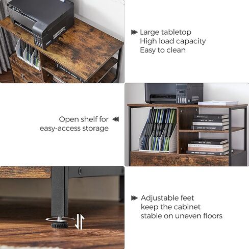 خزانة ملفات جانبية VASAGLE، بني ريفي + مكتب كمبيوتر أسود وعلى شكل حرف L، مكتب زاوية مقاس 58 بوصة للدراسة، محطة عمل للكتابة في المكاتب المنزلية، طاولة ألعاب، موفرة للمساحة، بني ريفي وأسود ULWD73X in Kuwait