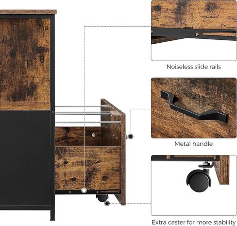 خزانة ملفات جانبية VASAGLE، بني ريفي + مكتب كمبيوتر أسود وعلى شكل حرف L، مكتب زاوية مقاس 58 بوصة للدراسة، محطة عمل للكتابة في المكاتب المنزلية، طاولة ألعاب، موفرة للمساحة، بني ريفي وأسود ULWD73X in Kuwait