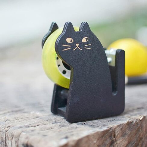 Desktop Tape Dispenser,Cat Design Tape Dispenser Vintage Wooden Cute Kitty Tape Dispenser Stand Cutter Desktop Packing and Shipping Tool Adhesive Roll Holder with Cutter for Home Office in Saudi Arabia
