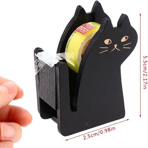 Desktop Tape Dispenser,Cat Design Tape Dispenser Vintage Wooden Cute Kitty Tape Dispenser Stand Cutter Desktop Packing and Shipping Tool Adhesive Roll Holder with Cutter for Home Office in Saudi Arabia