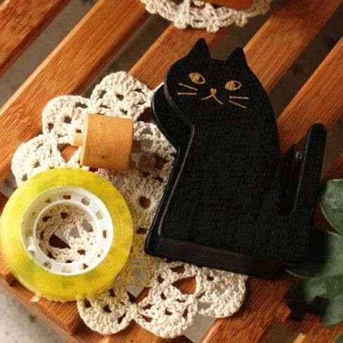 Desktop Tape Dispenser,Cat Design Tape Dispenser Vintage Wooden Cute Kitty Tape Dispenser Stand Cutter Desktop Packing and Shipping Tool Adhesive Roll Holder with Cutter for Home Office in Saudi Arabia